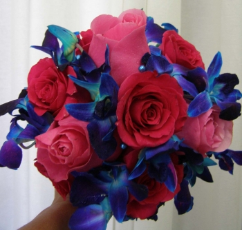 Hot Pink & Blue Bridal Bouquet - $150.00